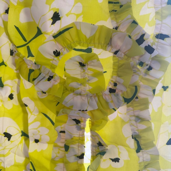 ROCHAS 100% SilkYellow Skirt w/ White Flowers, Leg Slit & Rosette IT 44/US 8 - Picture 5 of 7